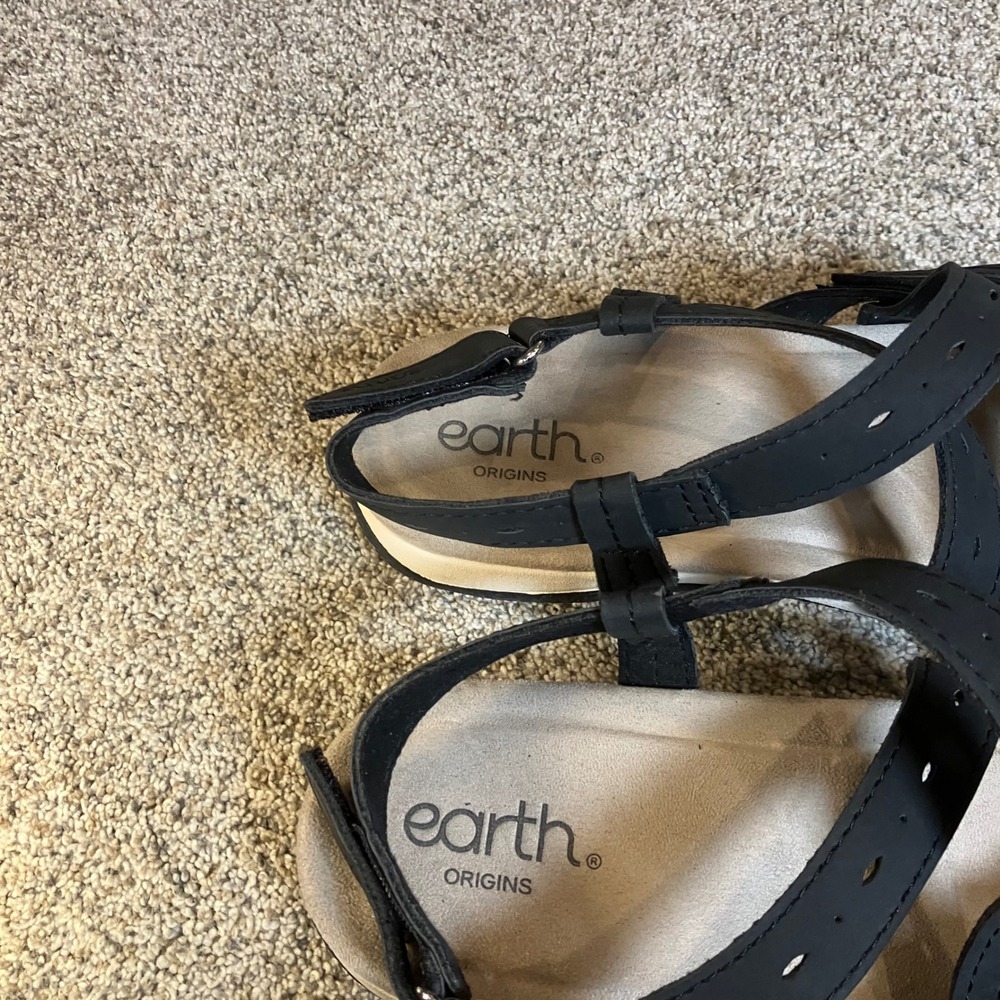 Earth Origins Womens Black Multi Strap Comfort Sandals 10M Hook Loop Adjustable - Picture 5 of 8
